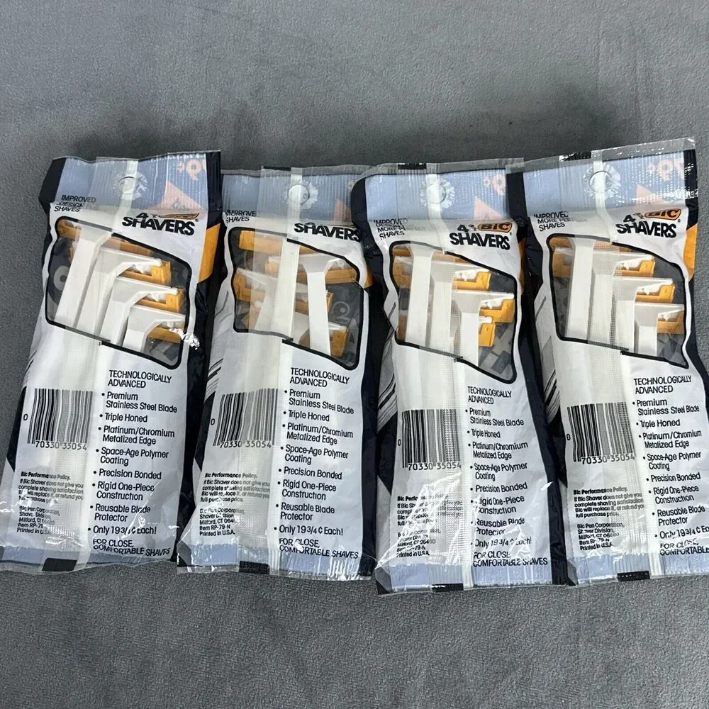 Vintage Bic Shavers Disposable Single Blade Razors 4 Pack NOS 1980's Lot of 4